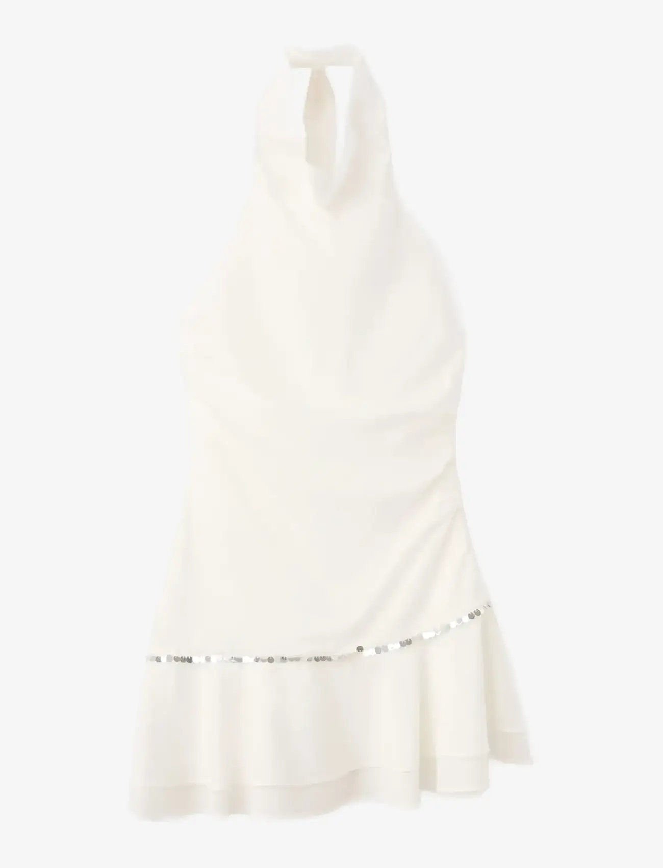 Mango - Ruffled halter-neck dress - paljettklänningar - white - 1