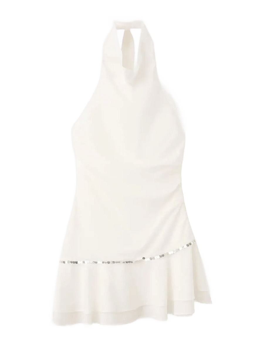 Mango - Ruffled halter-neck dress - pailletkjoler - white - 1