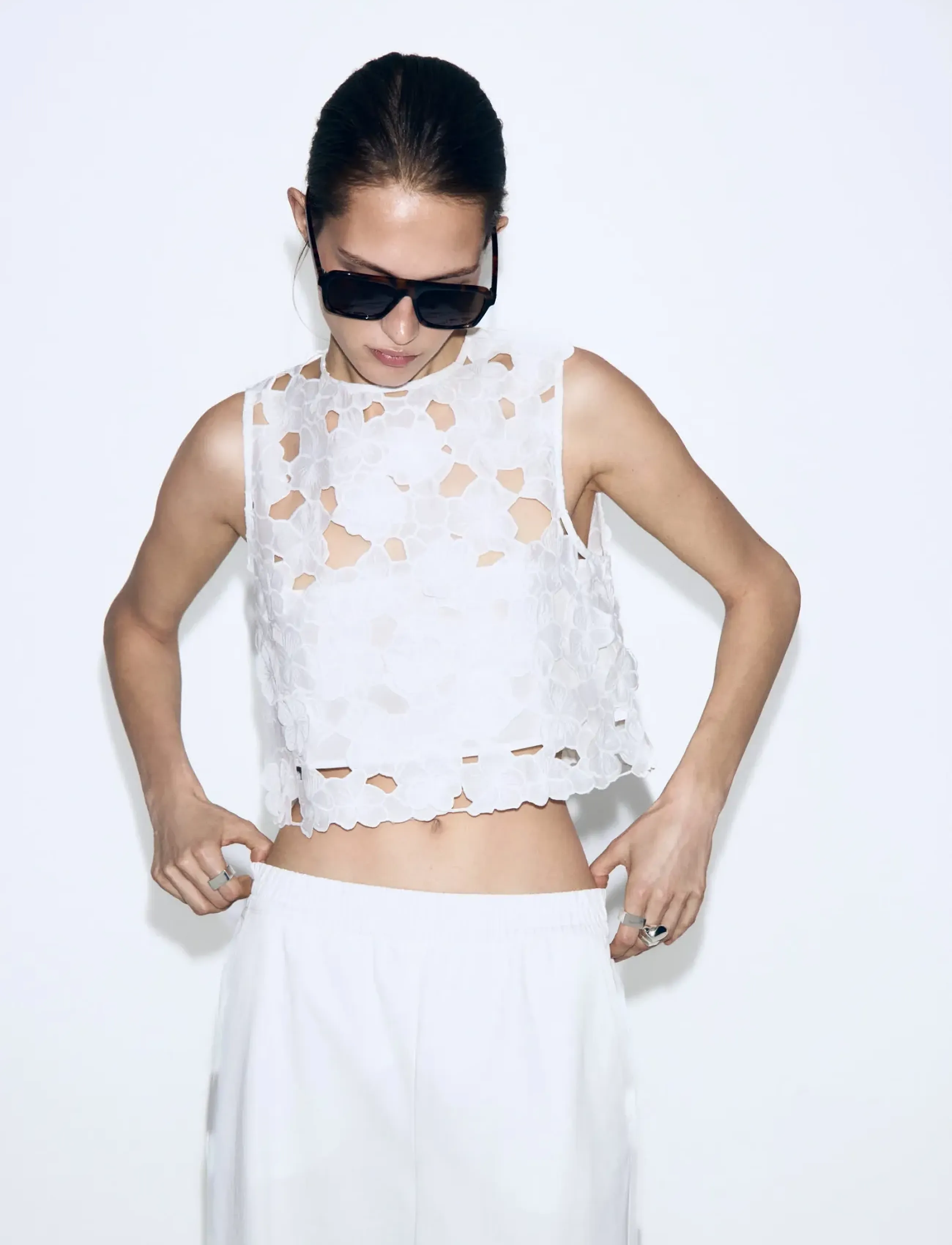 Mango Embroidered Broderie Anglaise Top, Kvinder, Broderi Anglais Top, Hvid, Str: M