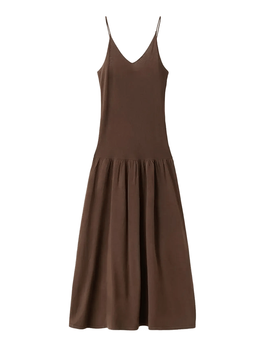 Mango - Knitted dress with gathered detail - strikkjoler - dark brown - 1