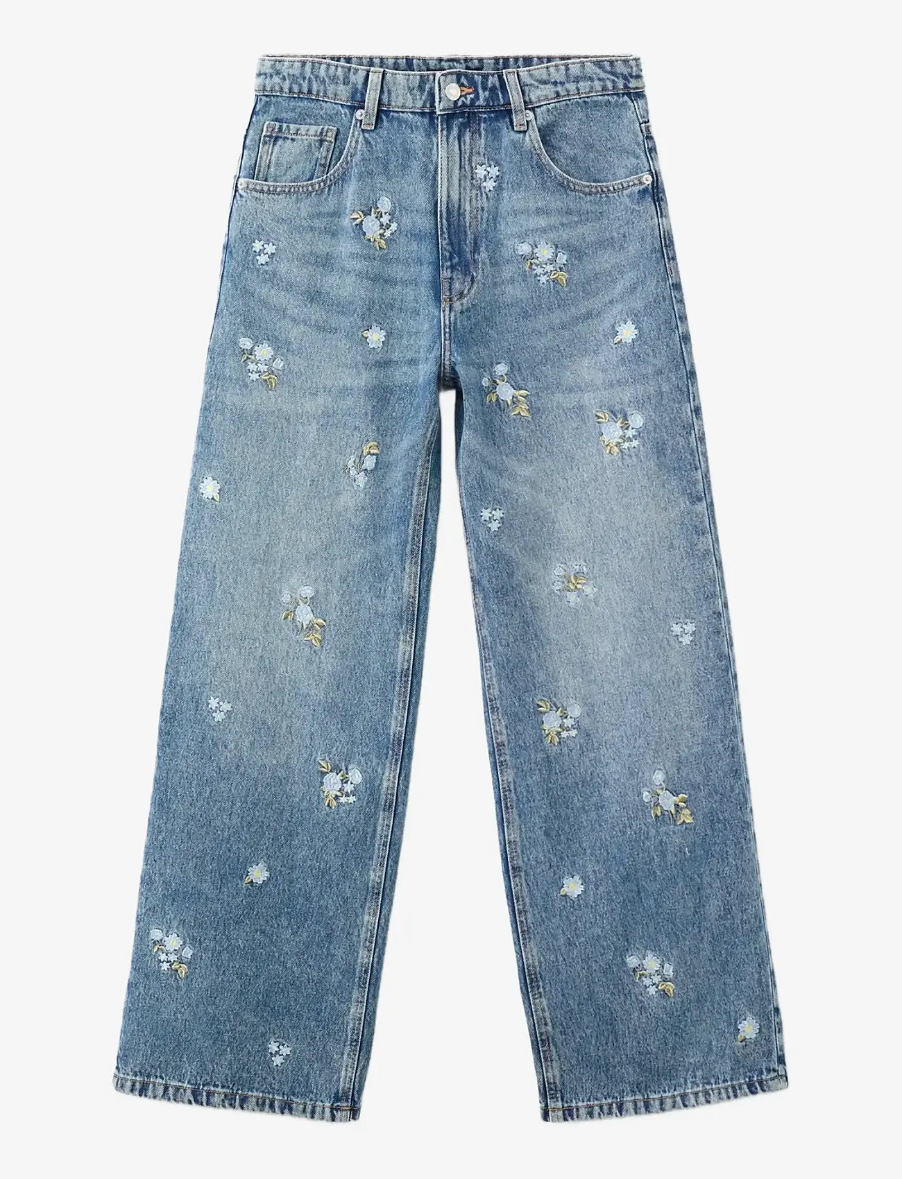 Mango - Flower-embroidered straight-fit jeans - straight jeans - open blue - 1