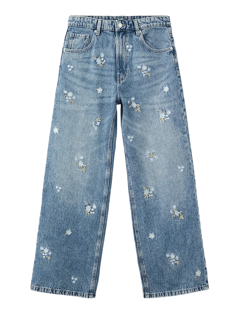 Mango - Flower-embroidered straight-fit jeans - straight jeans - open blue - 1