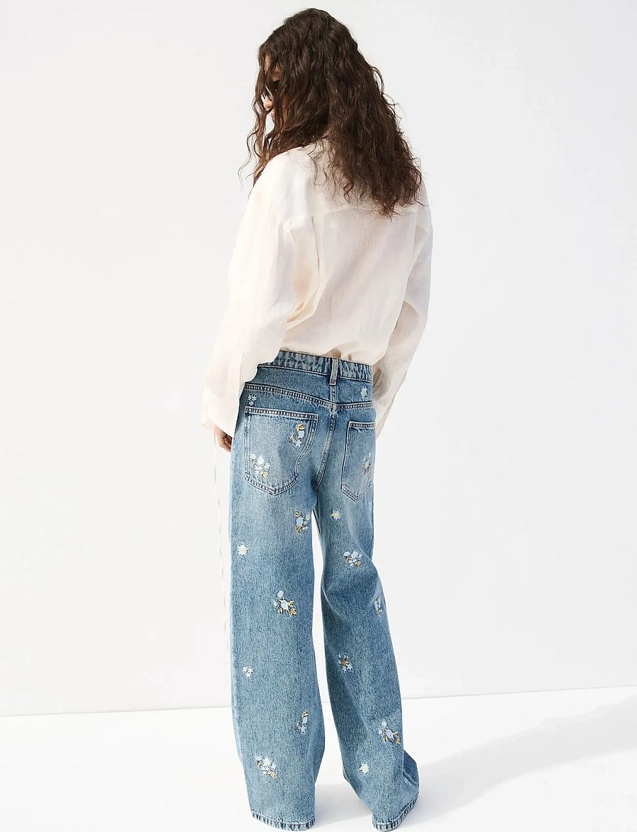 Mango - Flower-embroidered straight-fit jeans - raka jeans - open blue - 2