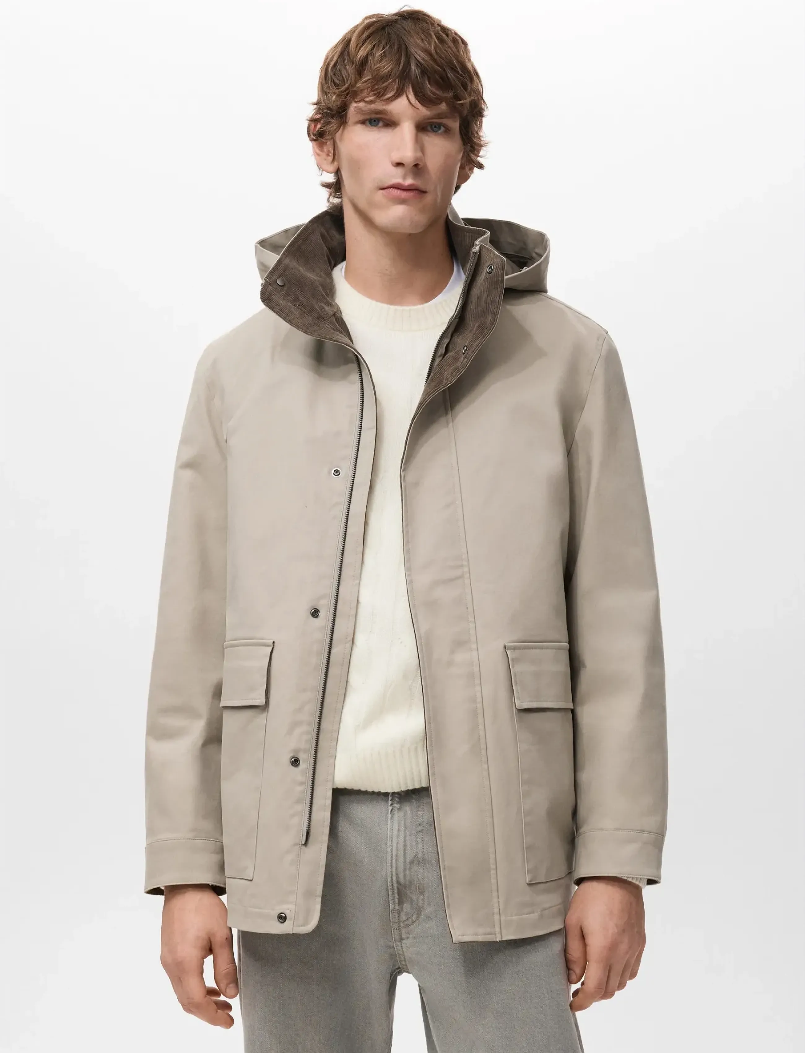 Mango Padded Parka With Removable Inner Jacket, L, Beige, Jakker > Parkaer, Herre