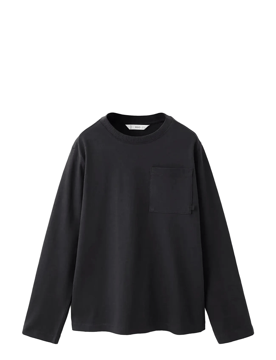 Mango - Long-sleeved t-shirt with pocket - långärmade t-shirts - black - 0