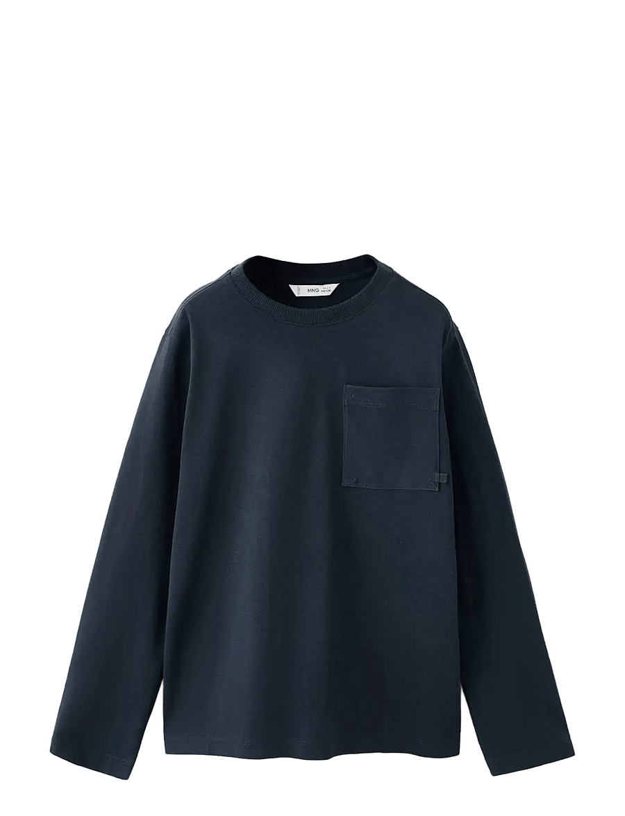 Mango - Long-sleeved t-shirt with pocket - långärmade t-shirts - navy - 0