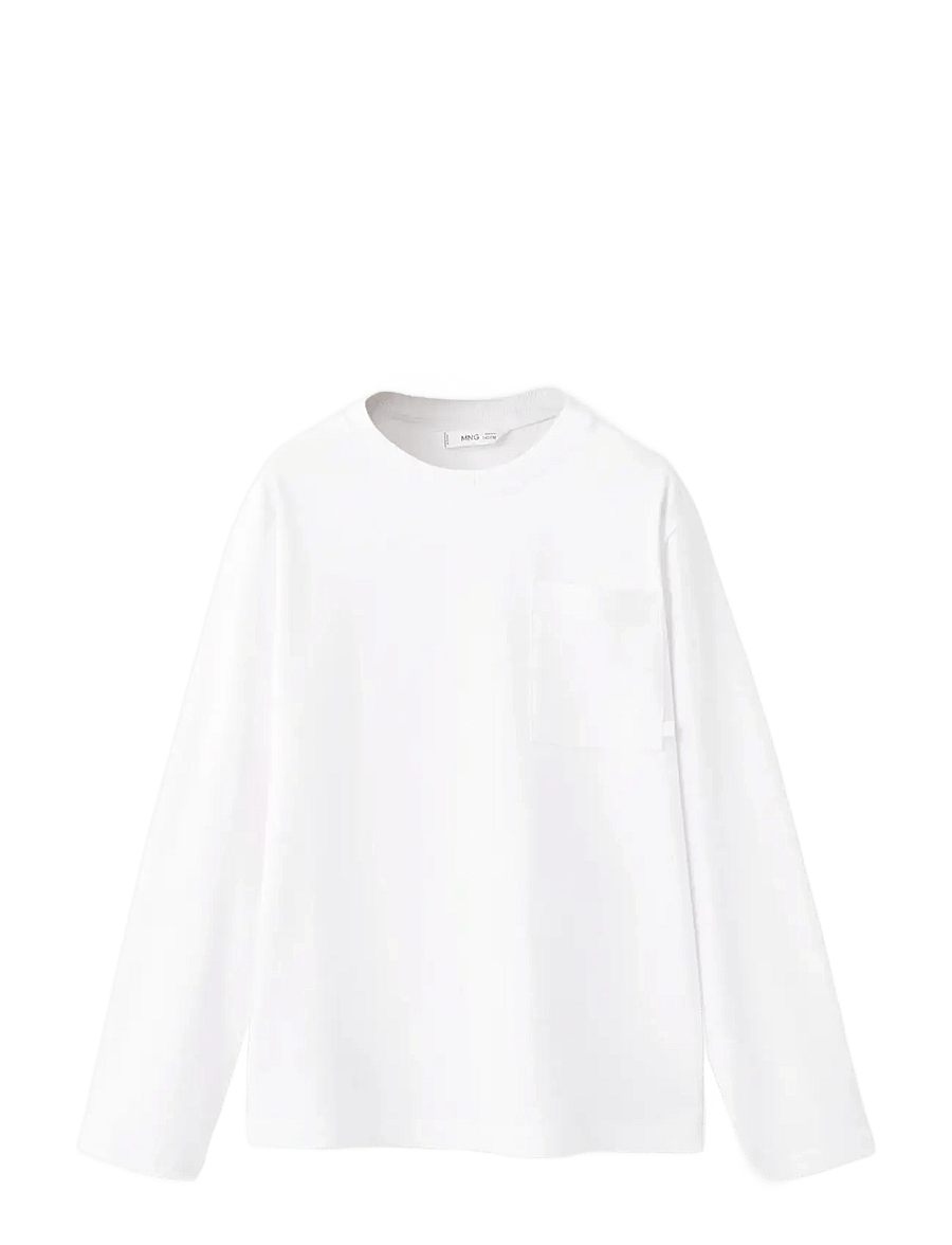 Mango - Long-sleeved t-shirt with pocket - långärmade t-shirts - white - 0