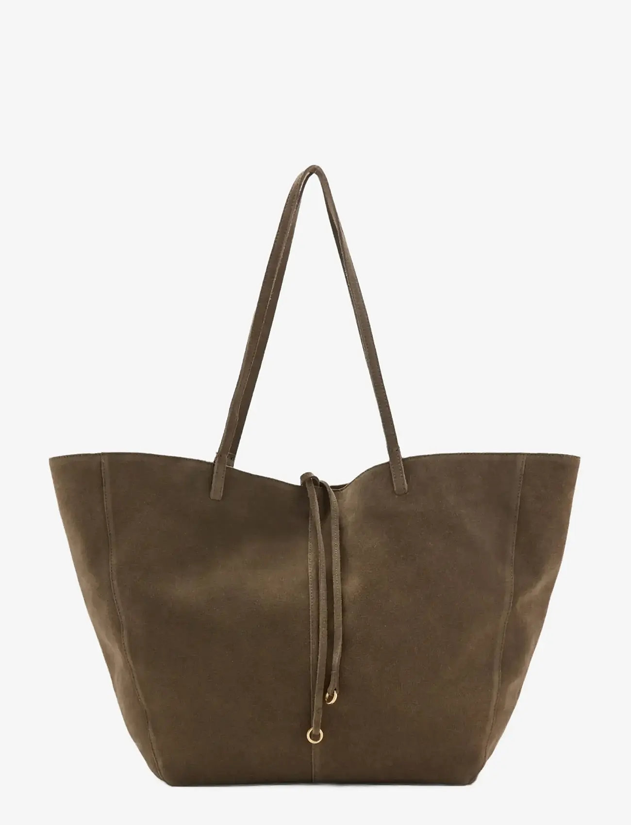 Mango - Suede shopper bag with bow closure - shoppers - beige - khaki - 0