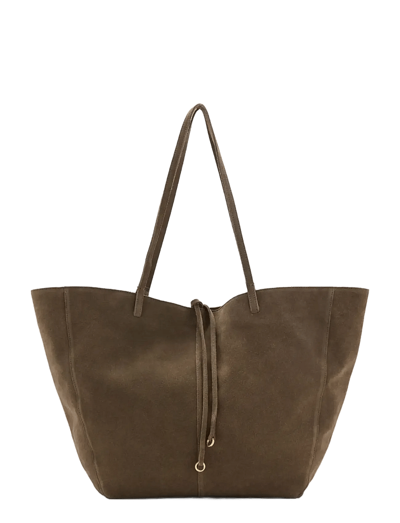 Mango - Suede shopper bag with bow closure - shoppers - beige - khaki - 0