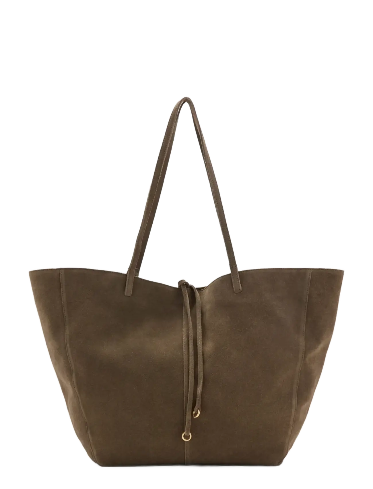 Mango Suede shopper bag with bow closure - Hverdags stil - BEIGE - KHAKI / khaki/green