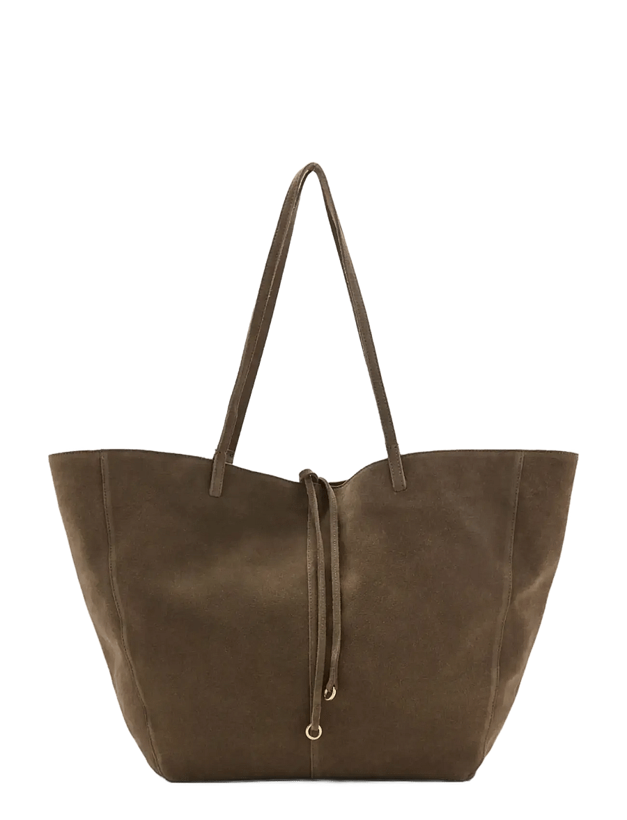 Mango - Suede shopper bag with bow closure - shoppingväskor - beige - khaki - 0
