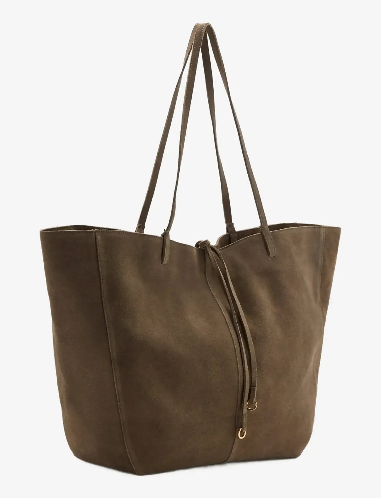 Mango - Suede shopper bag with bow closure - shoppers - beige - khaki - 1