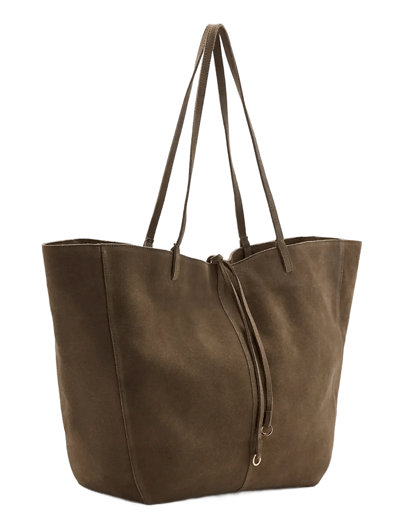 Mango - Suede shopper bag with bow closure - shoppers - beige - khaki - 1