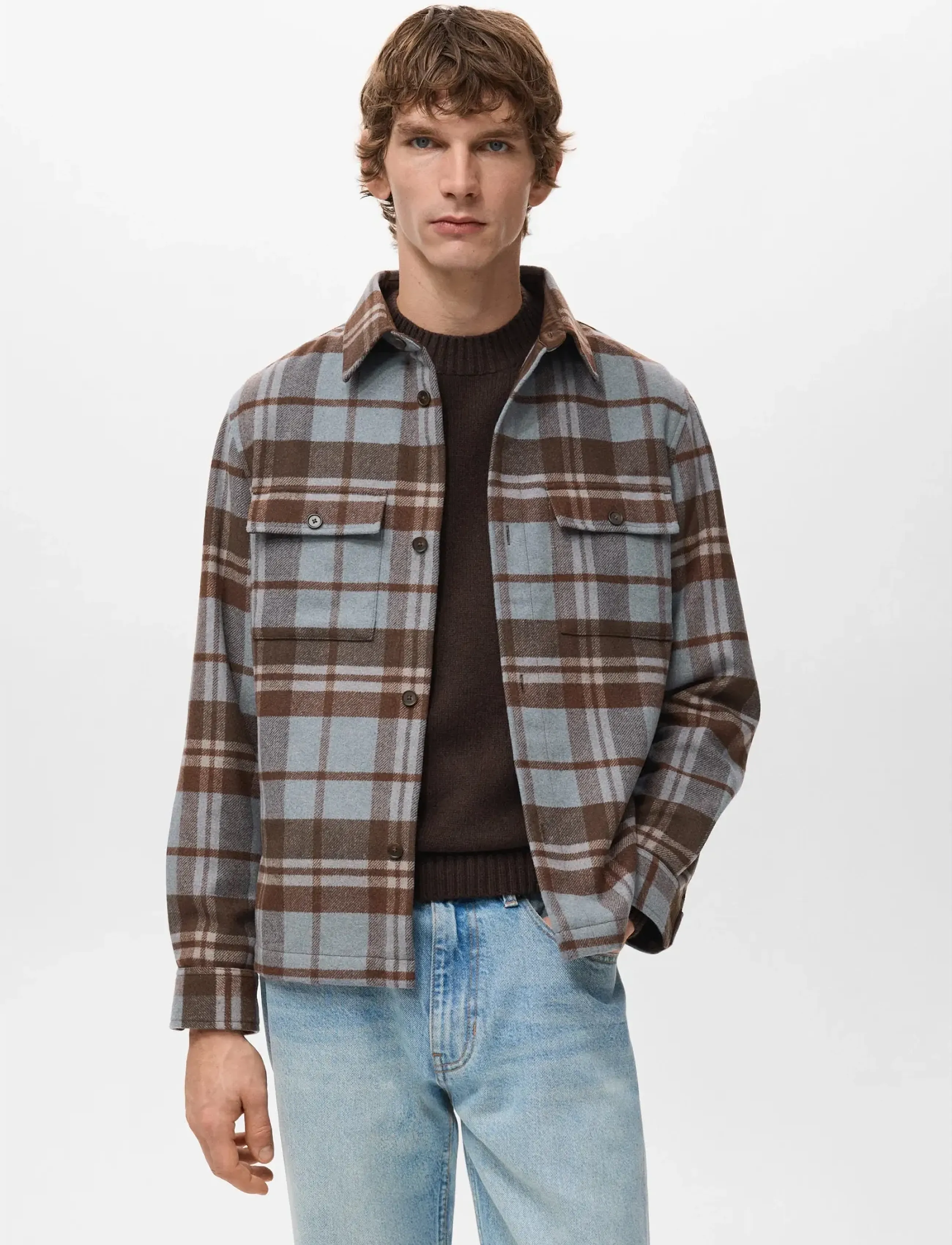 Mango Check overshirt with pockets - Skjortor - DARK BLUE / multi