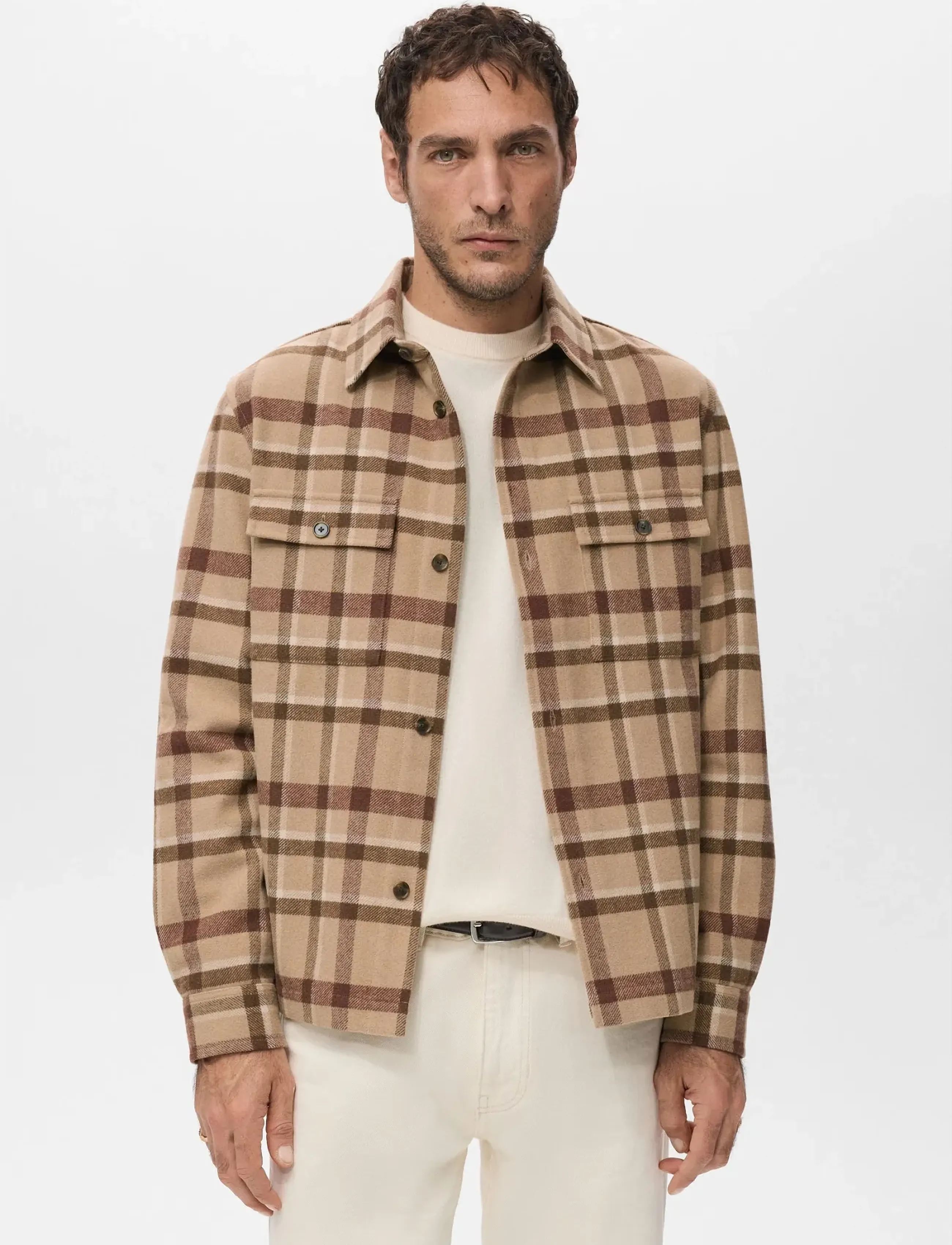 Mango Check overshirt with pockets - Skjortor - MEDIUM BROWN / brown