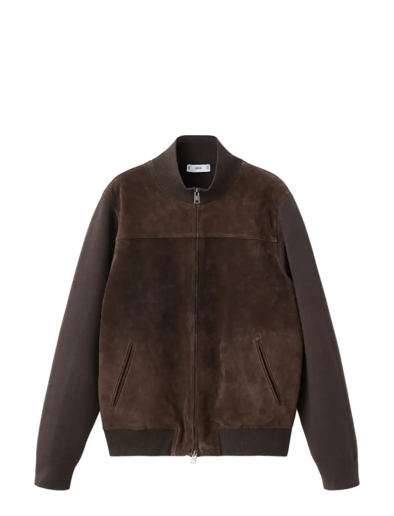 Combined leather and suede jacket - DARK BROWN