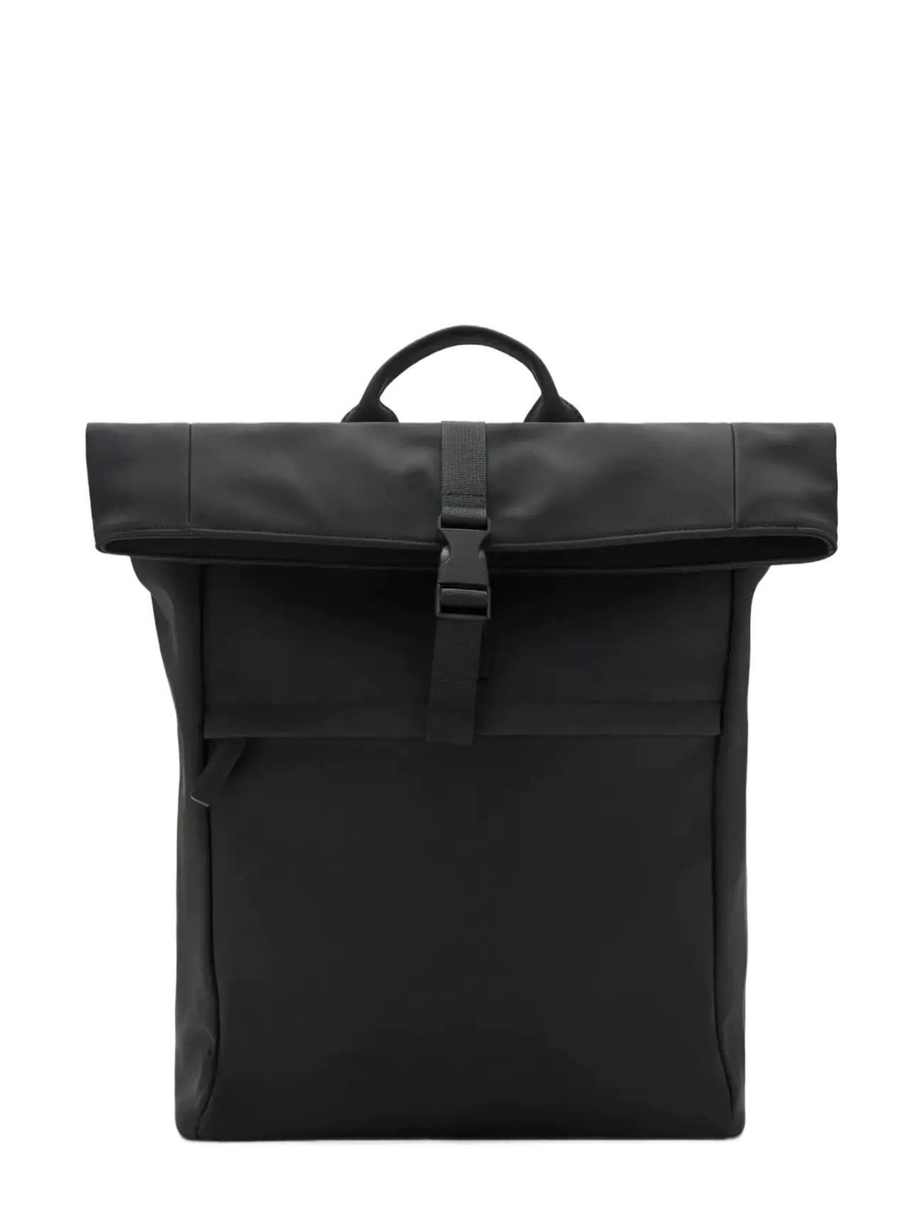 Mango Rubberized backpack with flap closure - Computer sleeves & tasker - BLACK / black