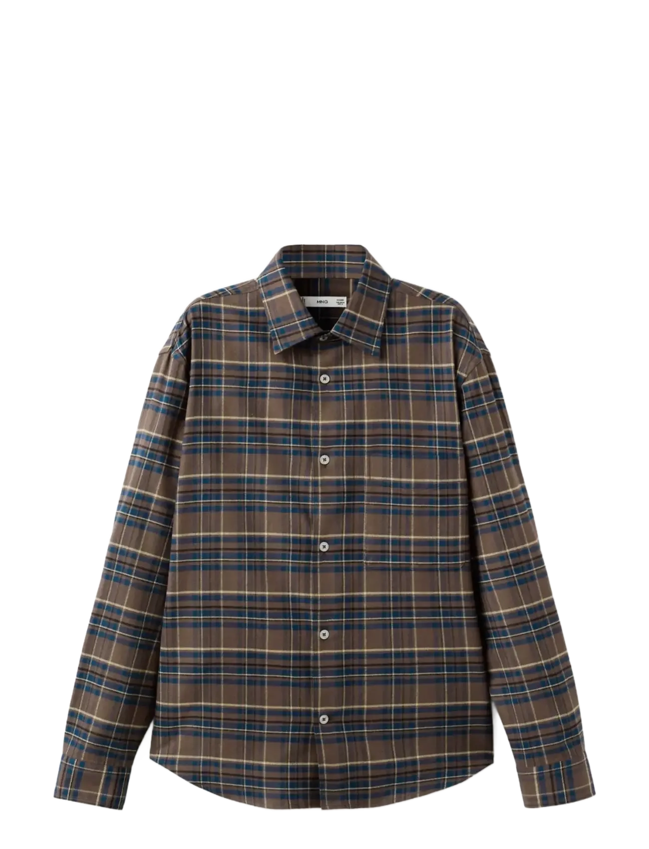 Mango 100% cotton flannel checkered shirt - Mango - MEDIUM BROWN / multi