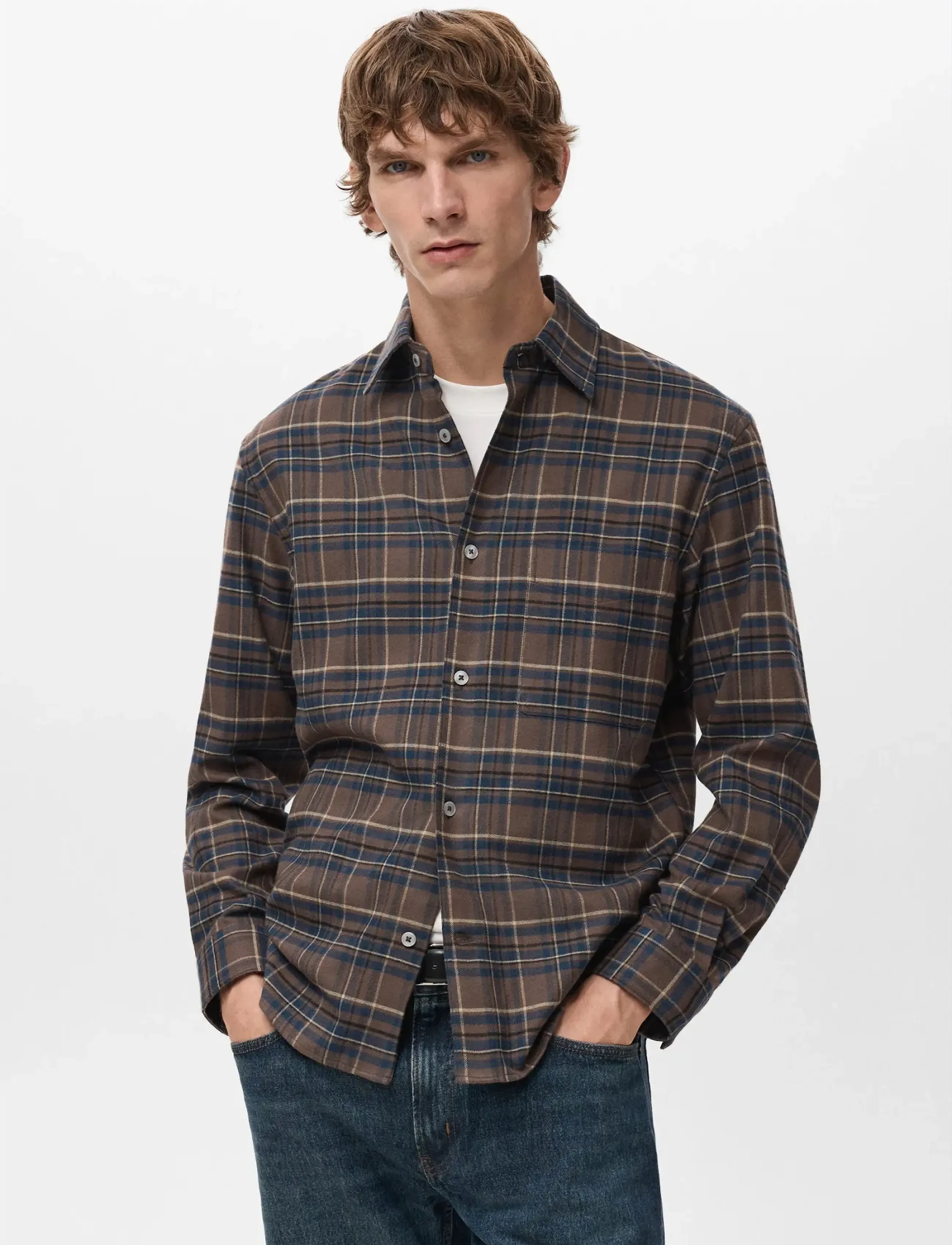 Mango 100% cotton flannel checkered shirt - Skjortor - MEDIUM BROWN / multi