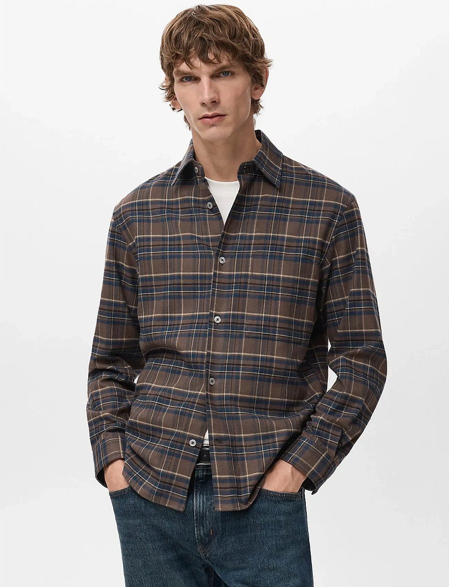 Mango - 100% cotton flannel checkered shirt - ternede skjorter - medium brown - 0