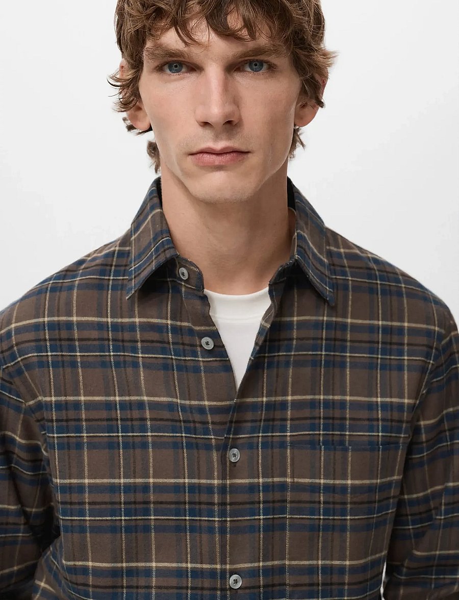 Mango - 100% cotton flannel checkered shirt - ternede skjorter - medium brown - 3