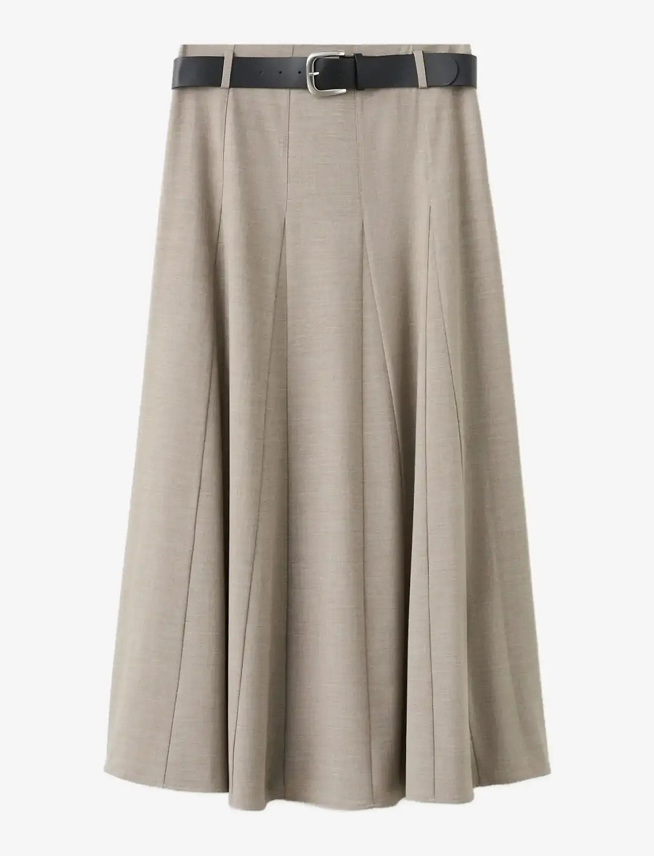 Mango - A-line skirt with godets and belt - midiseelikud - grey - 1