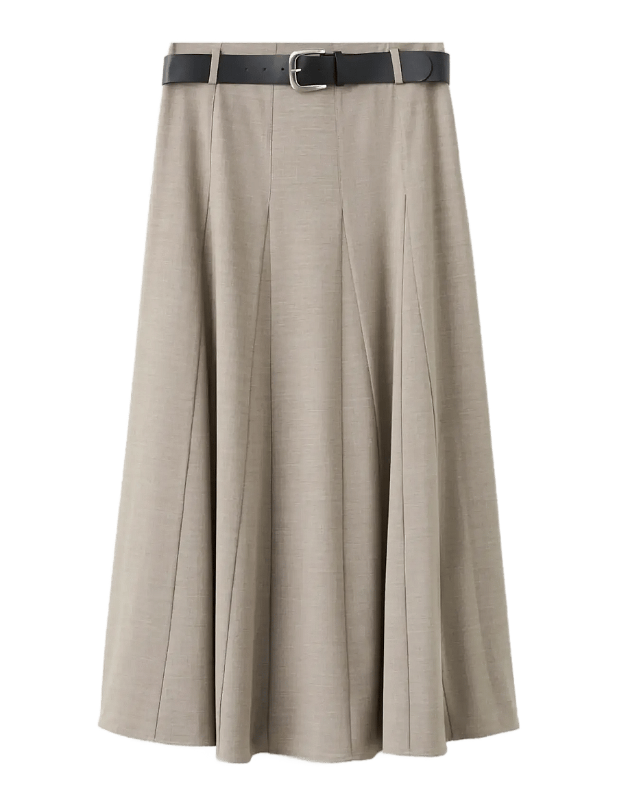 Mango - A-line skirt with godets and belt - midi nederdele - grey - 1
