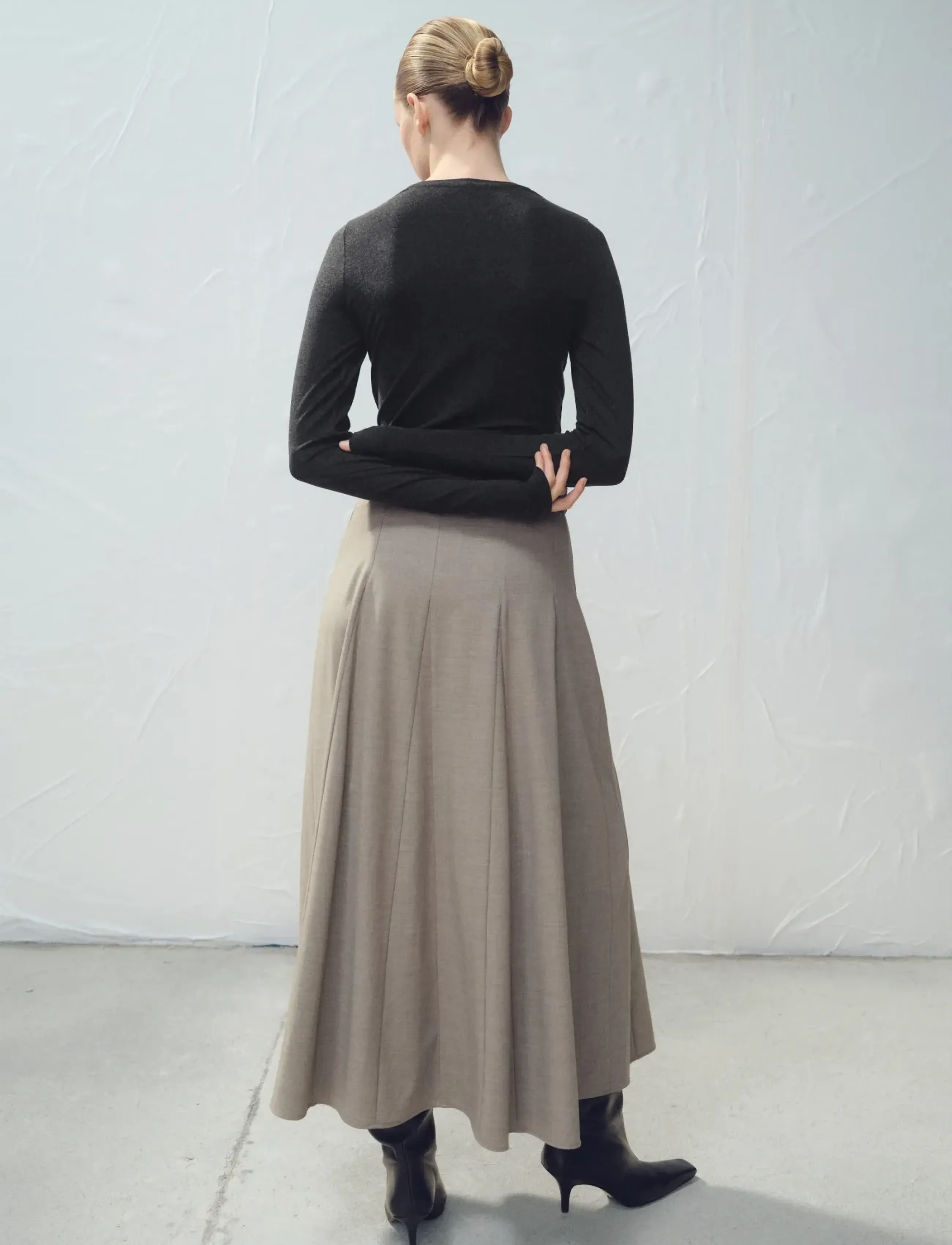 Mango - A-line skirt with godets and belt - midiseelikud - grey - 2