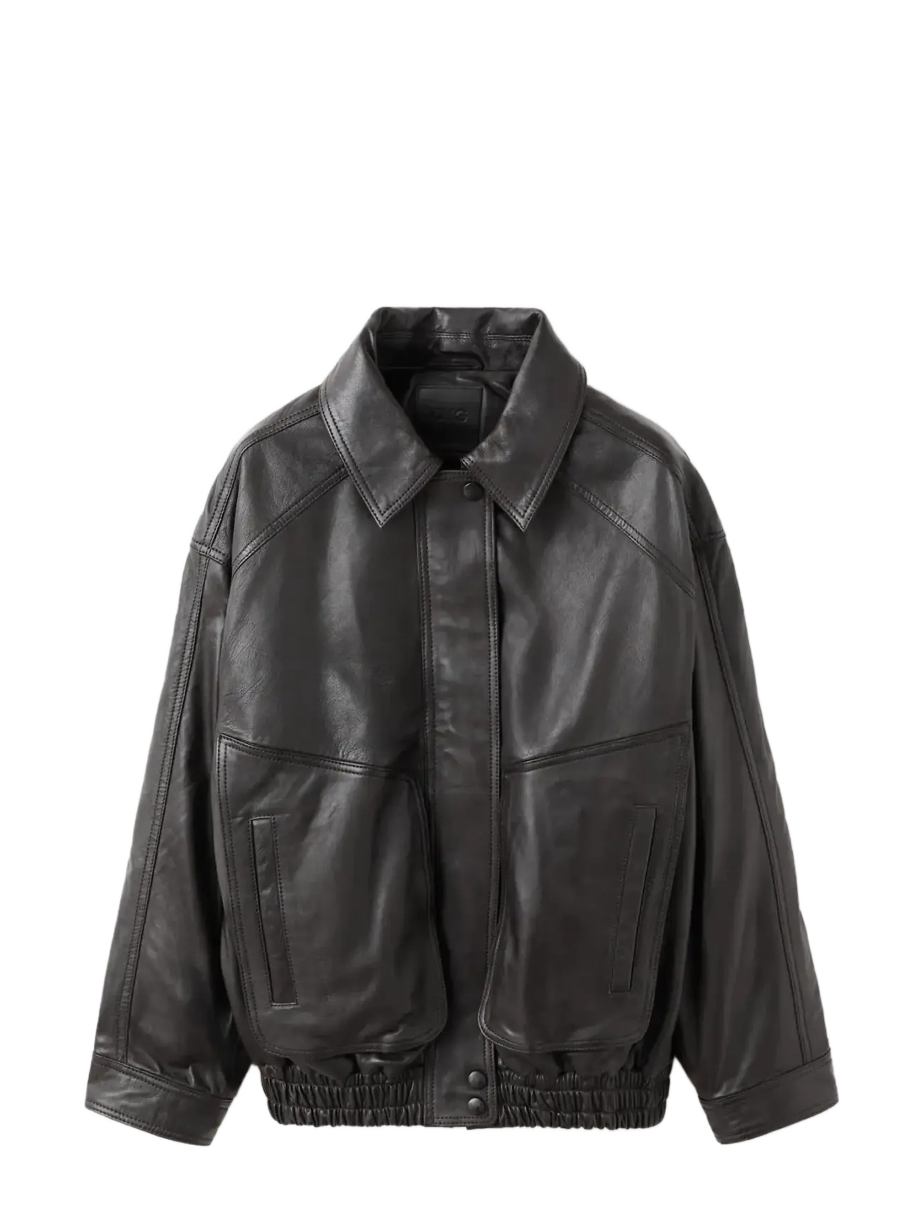 Oversized leather jacket - BROWN