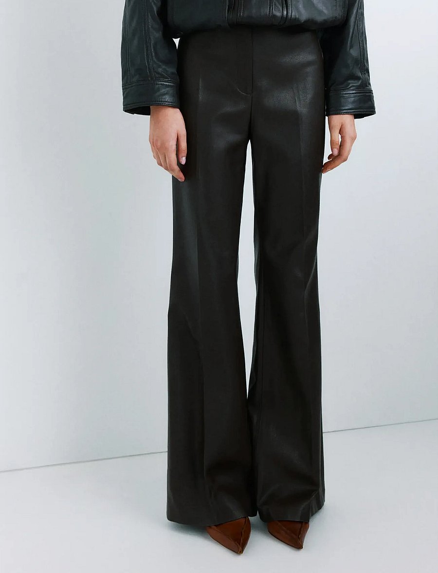 Mango - Wide leg faux-leather trousers - skinnbukser - dark brown - 0
