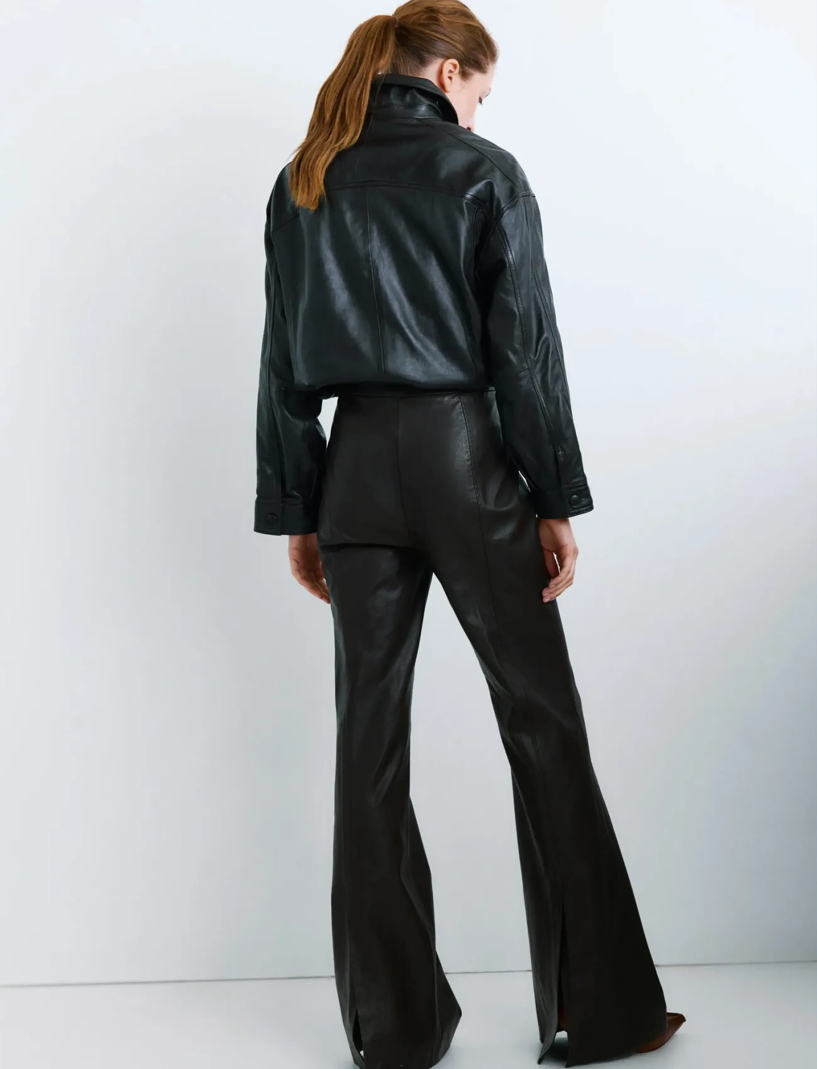 Mango - Wide leg faux-leather trousers - læderbukser - dark brown - 2