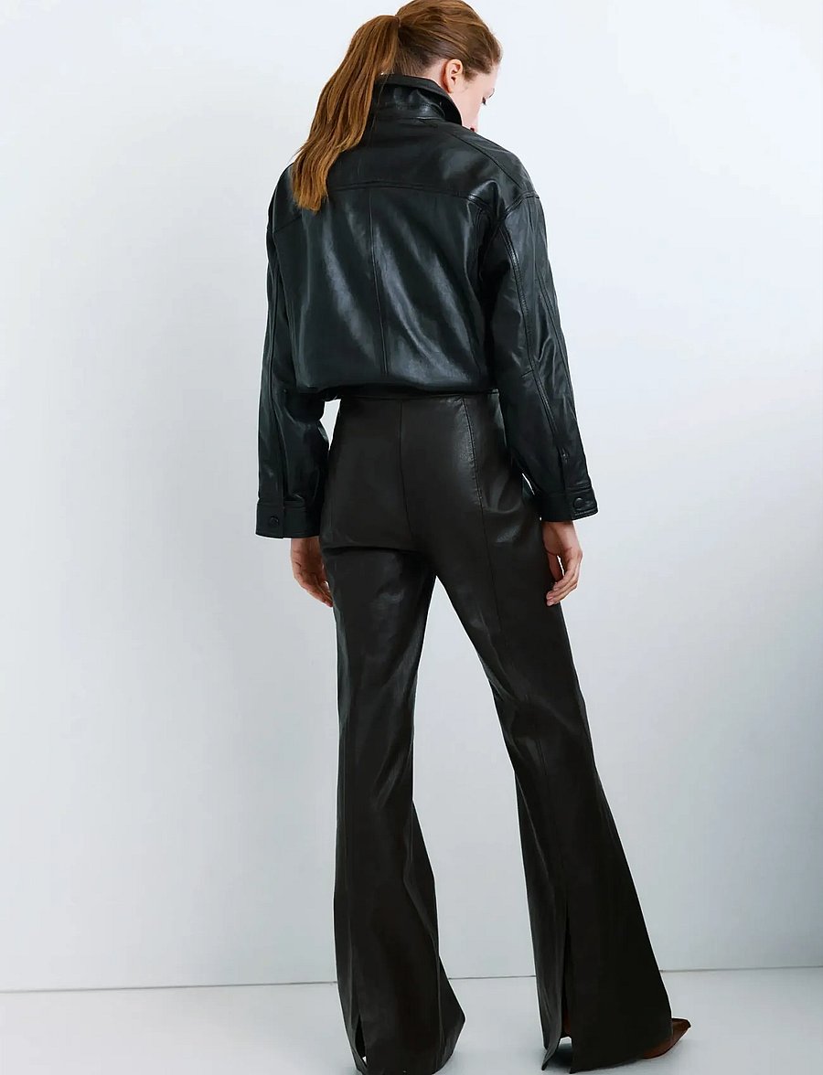 Mango - Wide leg faux-leather trousers - skinnbukser - dark brown - 2