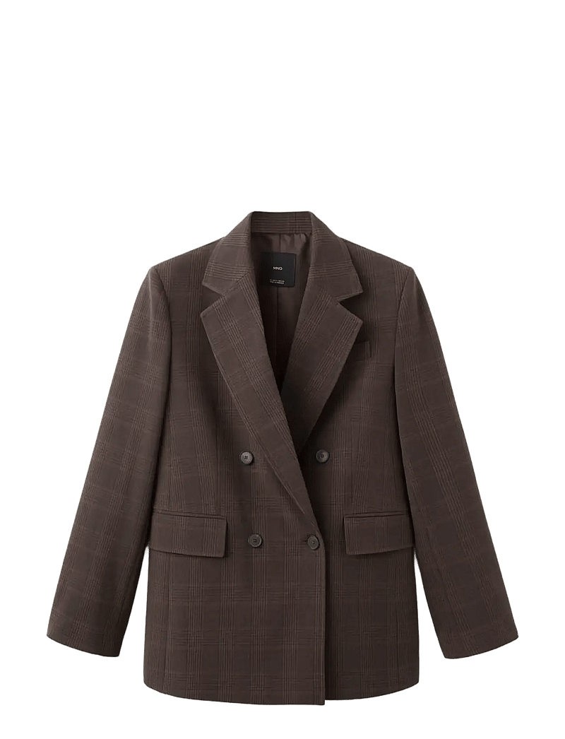 Mango - Double-breasted check suit jacket - dobbeltradede blazere - brown - 1