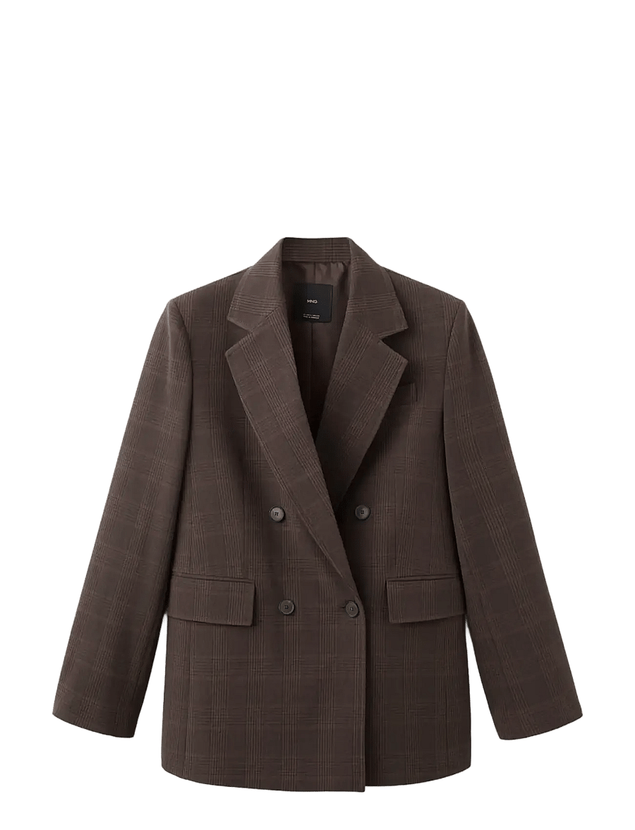 Mango - Double-breasted check suit jacket - dobbeltradede blazere - brown - 1