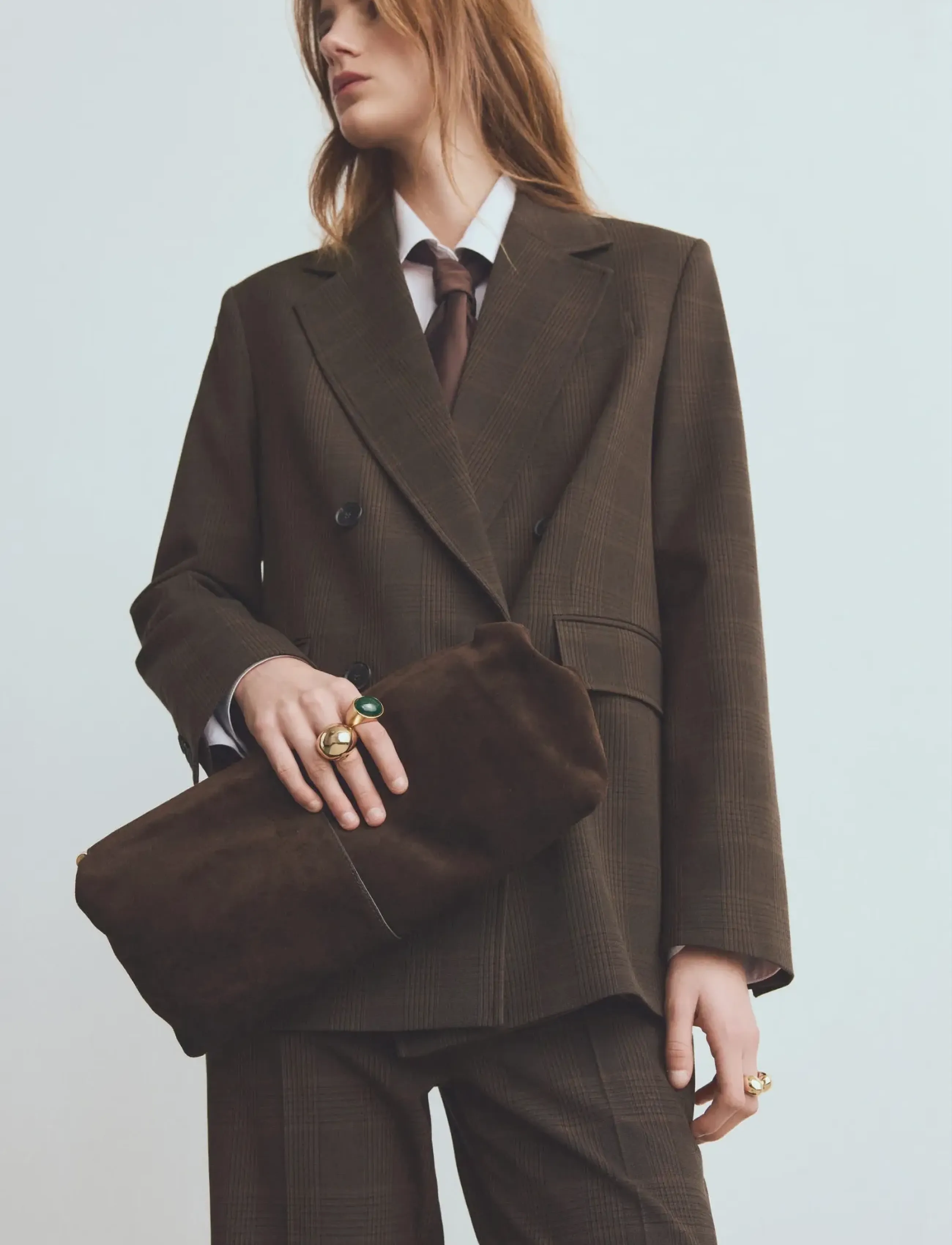 Mango Double-Breasted Check Suit Jacket, L, Blazer, Braun - Double Breasted Frauen