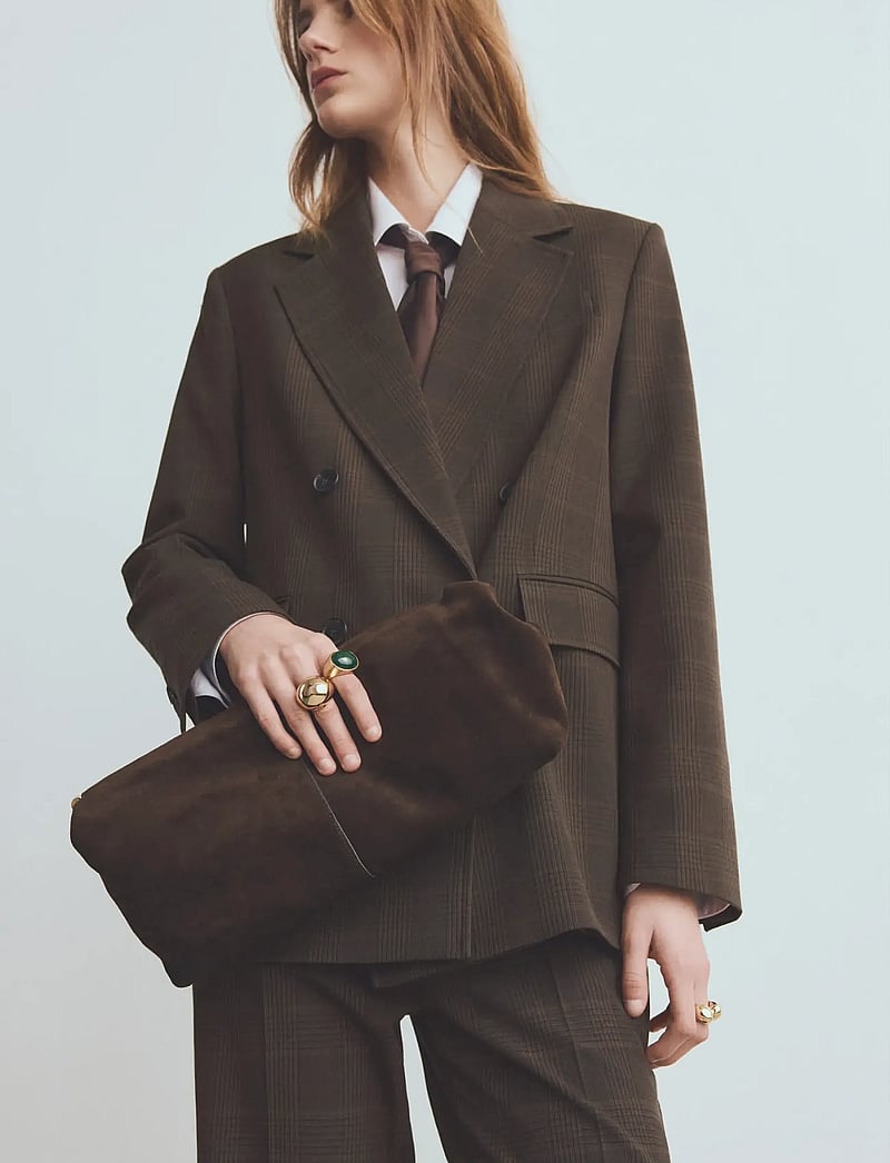 Mango - Double-breasted check suit jacket - dobbeltradede blazere - brown - 0