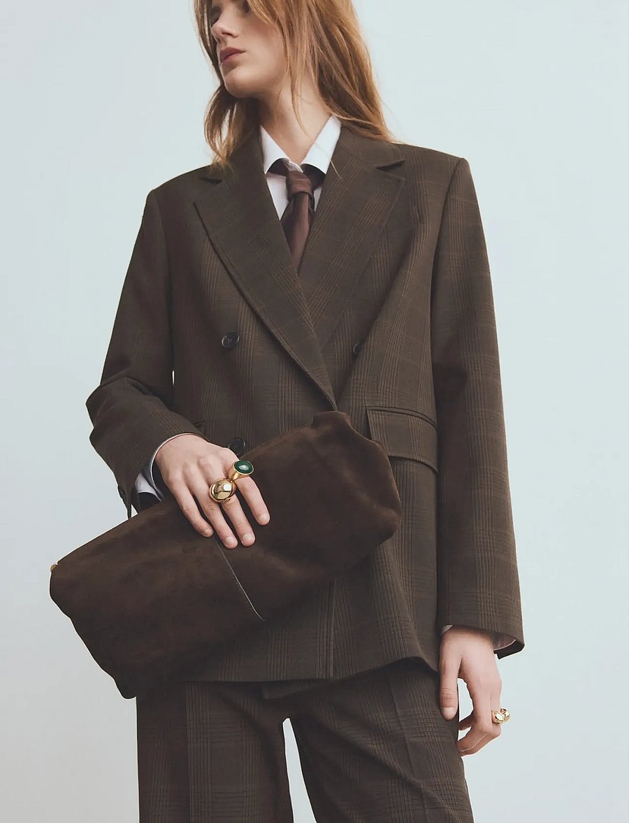 Mango - Double-breasted check suit jacket - dobbeltradede blazere - brown - 0