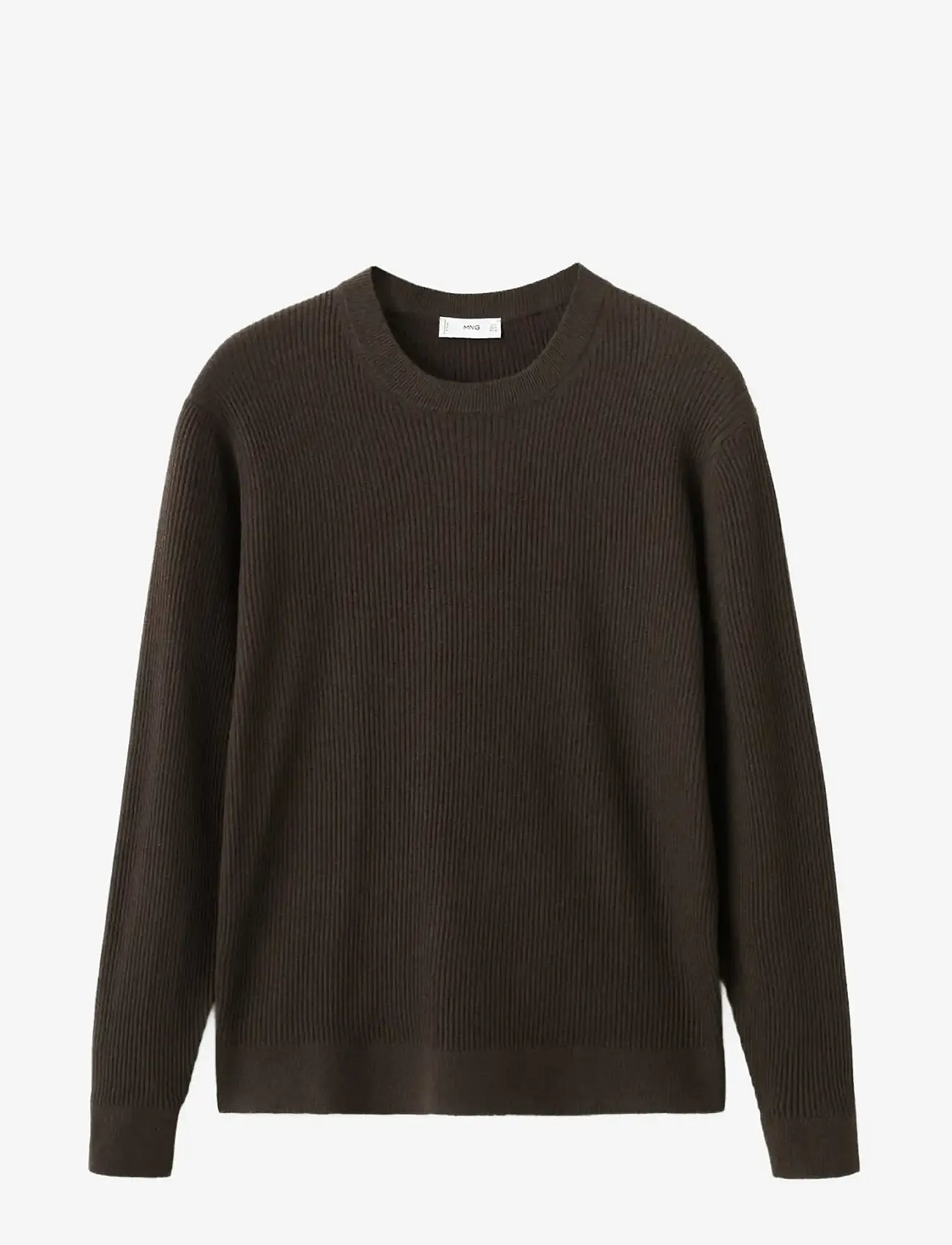 Mango - Fine rib-knit cotton sweater - rundhalsad - dark brown - 1