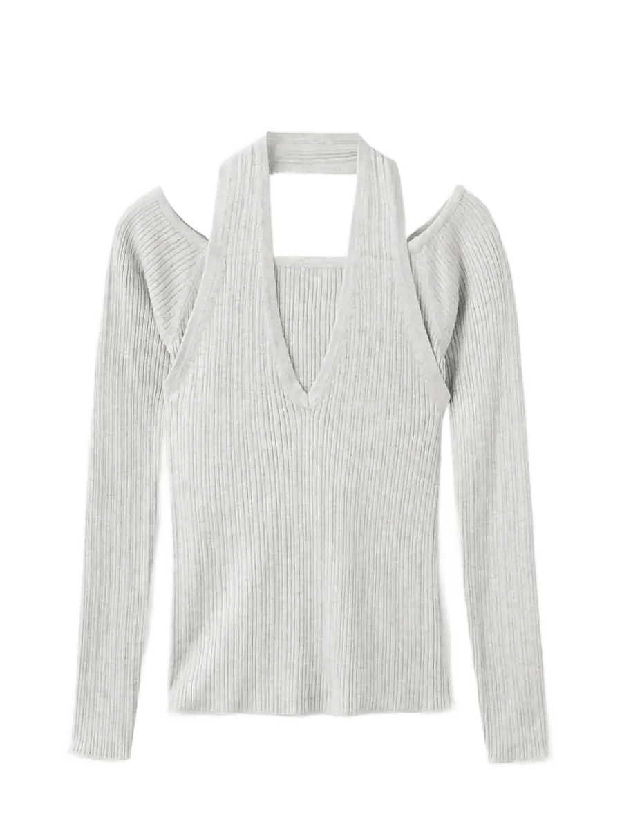 Mango - Long-sleeved halter-neck top - långärmade t-shirts - lt pastel grey - 1
