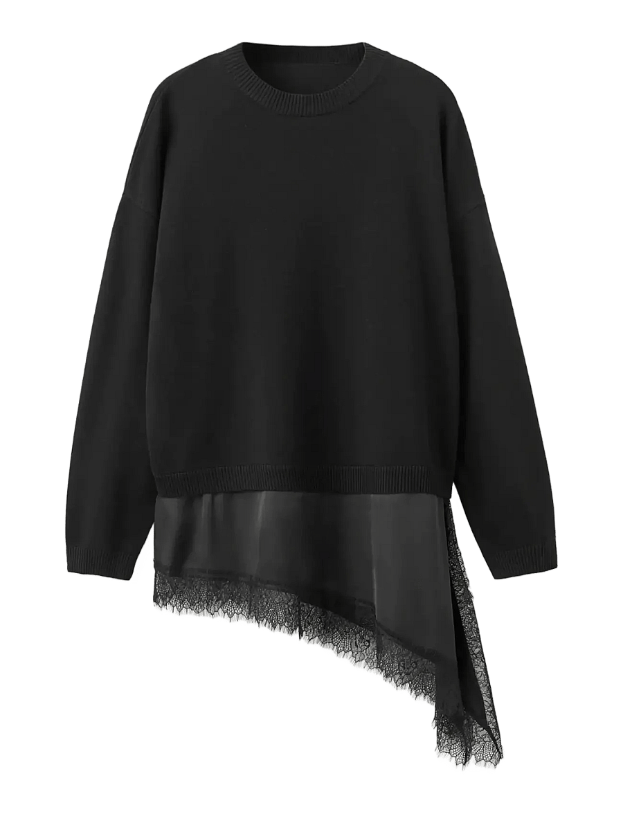 Mango - Jumper with lace detail - stickade tröjor - black - 1