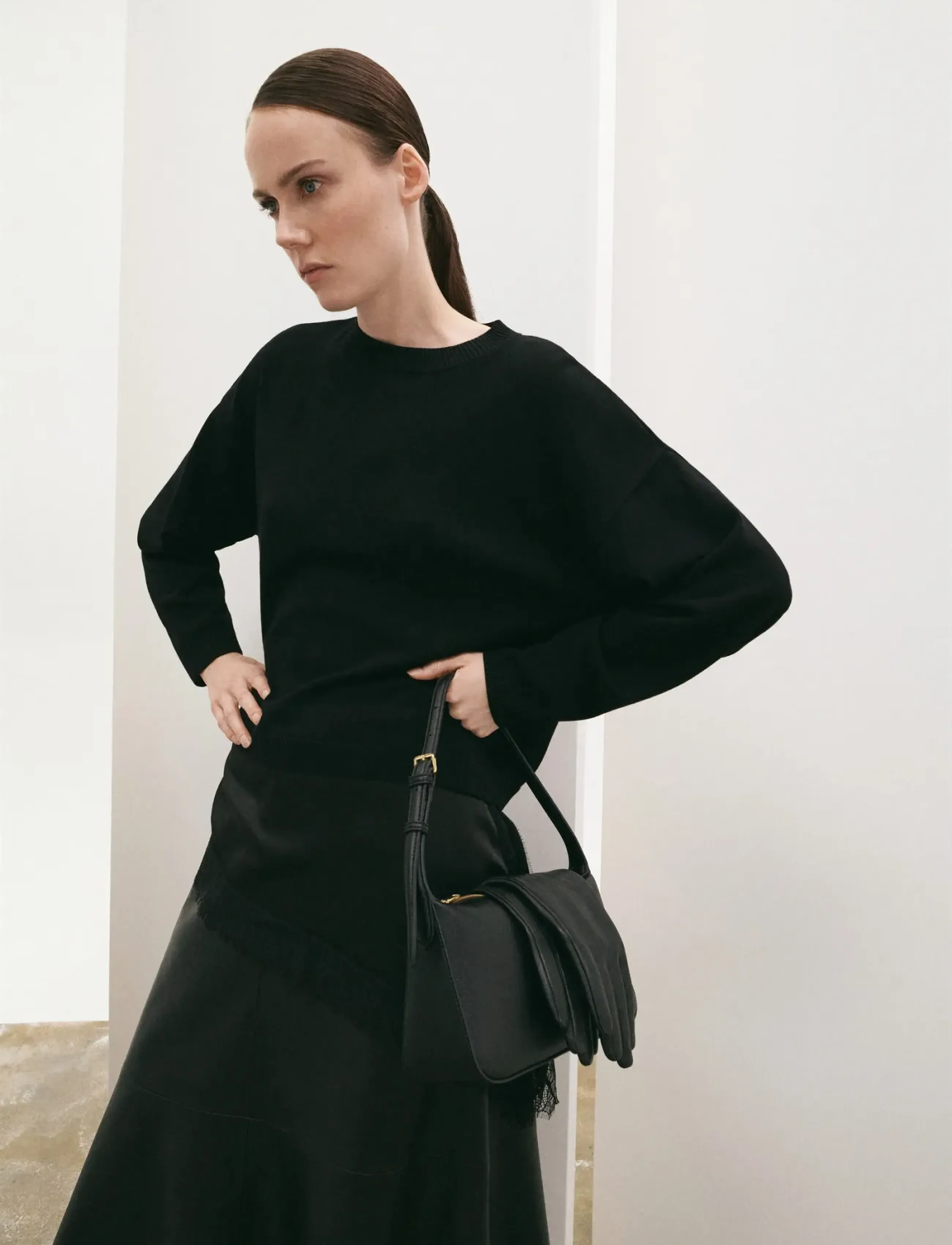 Mango Jumper with lace detail - Mango - BLACK / black