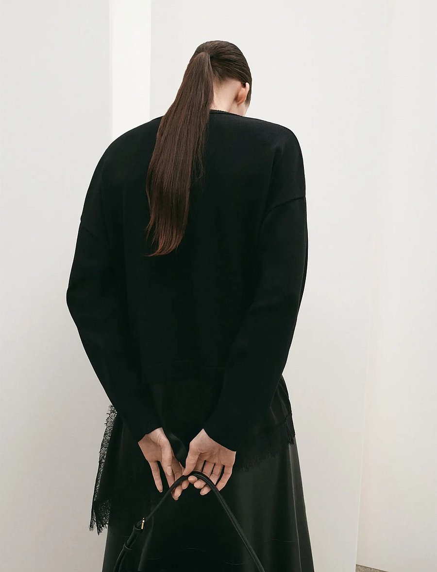 Mango - Jumper with lace detail - stickade tröjor - black - 2