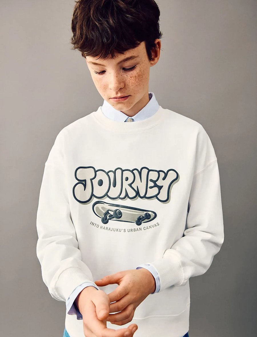 Mango - Printed cotton sweatshirt - collegepaidat - natural white - 0
