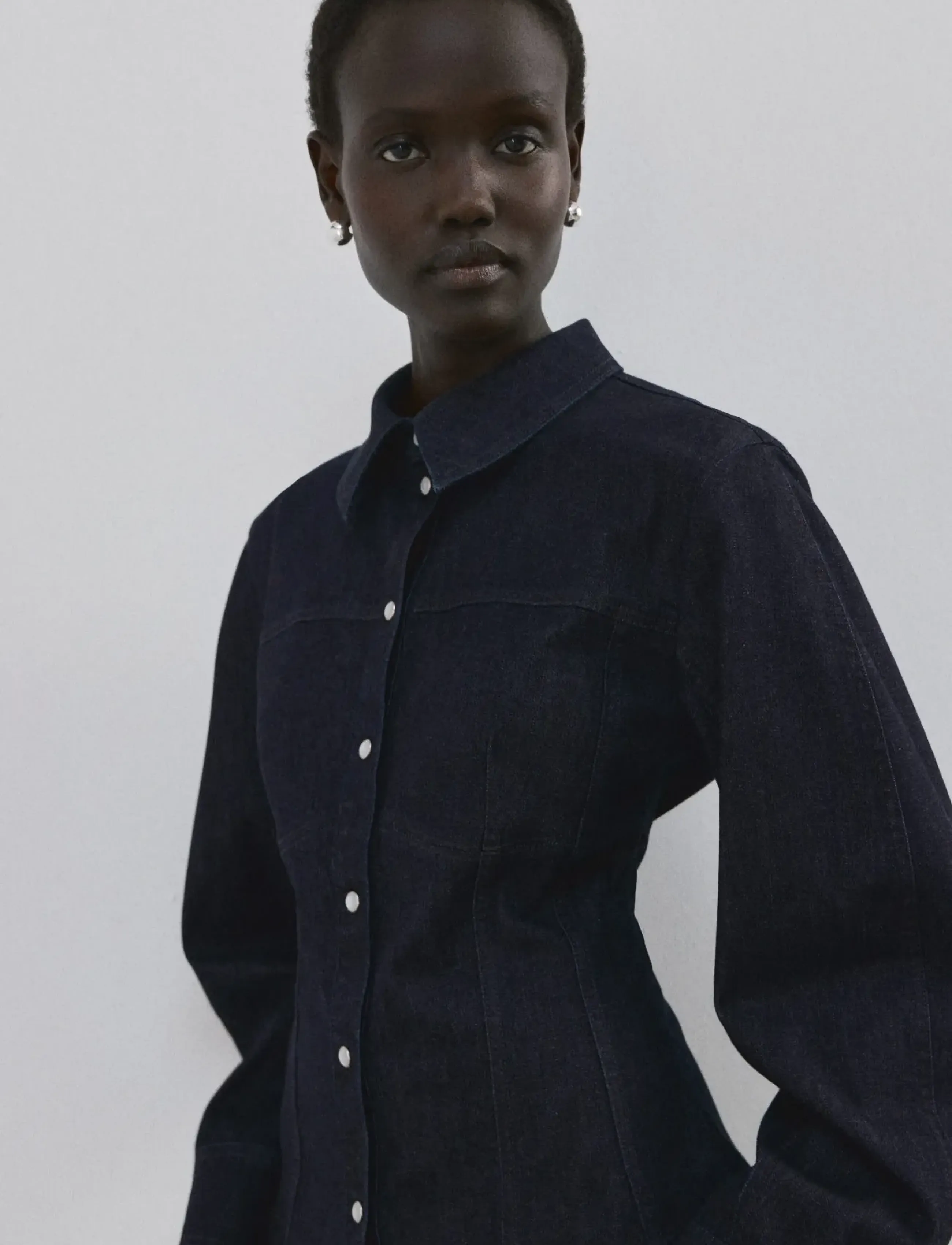 Mango Denim Shirt With Seams, M, White, Skjorter > Denim-Skjorter, Dame