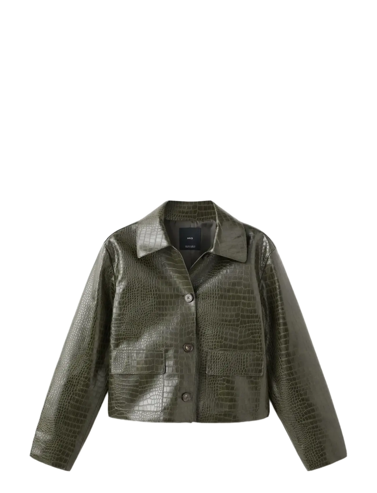 MANGO Croc-Effect Faux Leder Jacke Khaki - XL - Damen