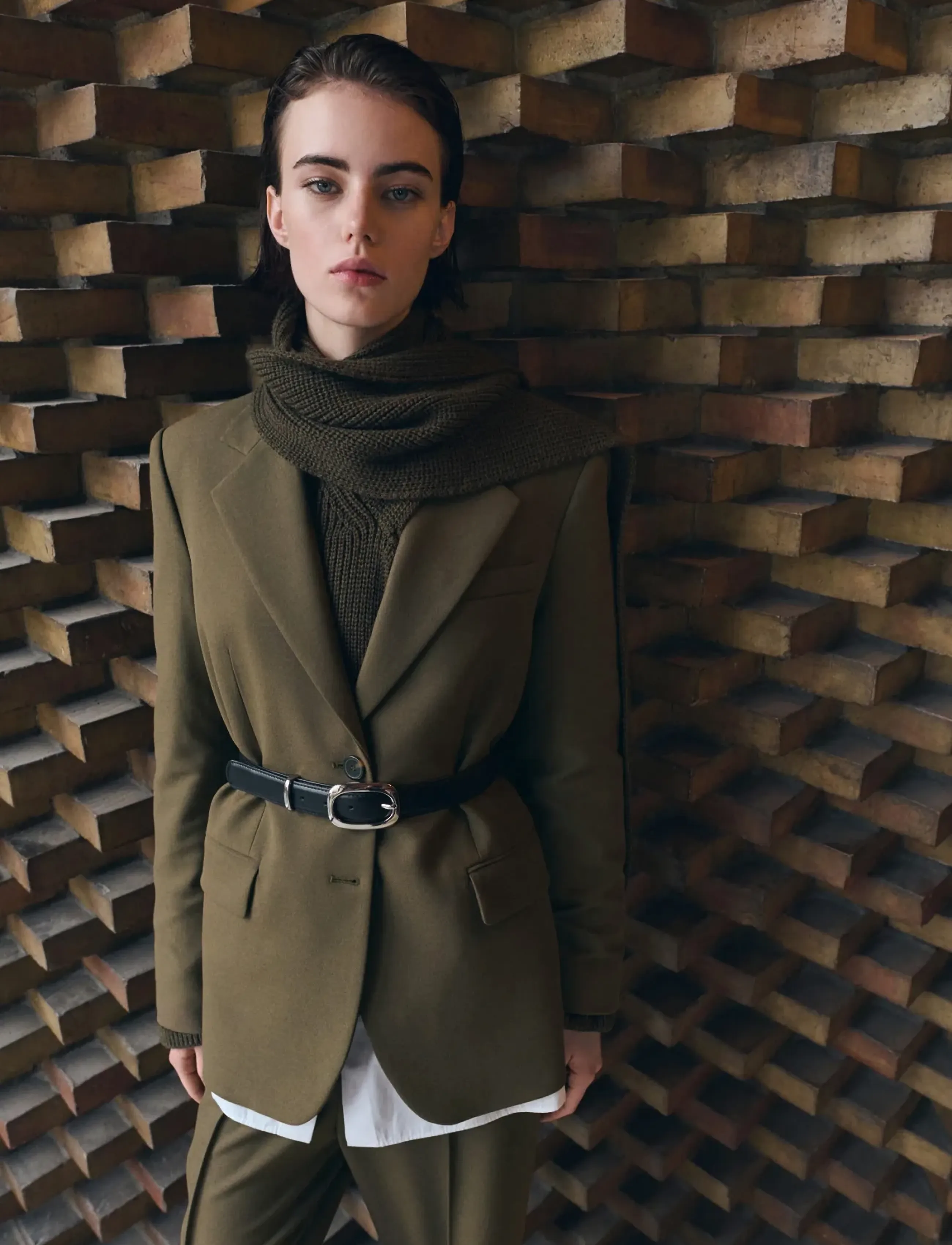 Mango Double-Breasted Suit Jacket, M, Khaki green, Blazere > Enkeltradede Blazere, Dame