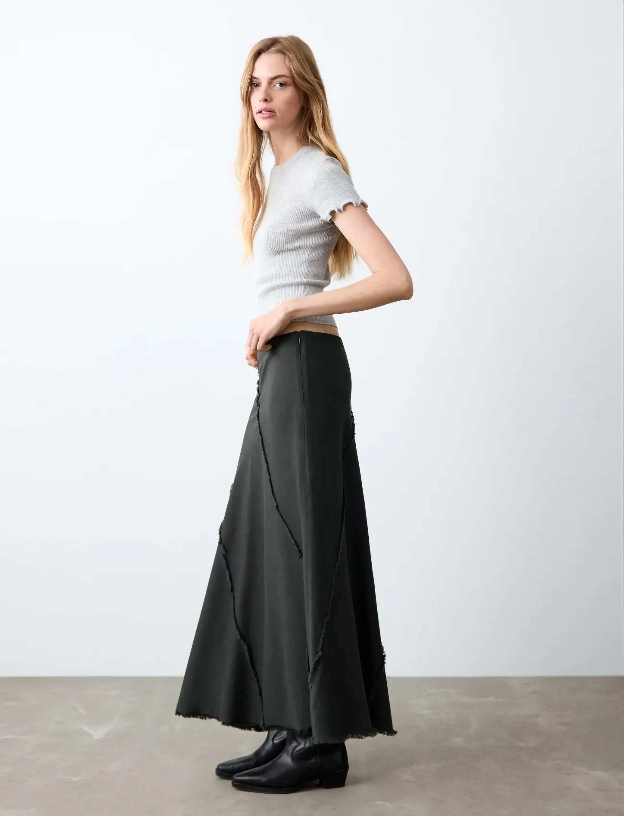 Mango Long skirt with distressed details - Kjoler & Nederdele - CHARCOAL / grey