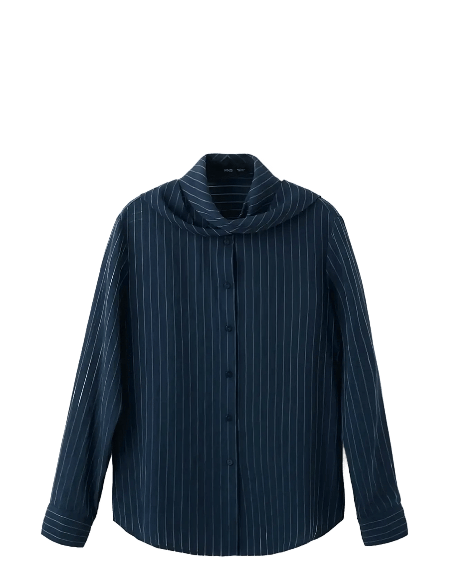 Mango - Striped blouse with bow tie neck - langærmede bluser - navy - 1