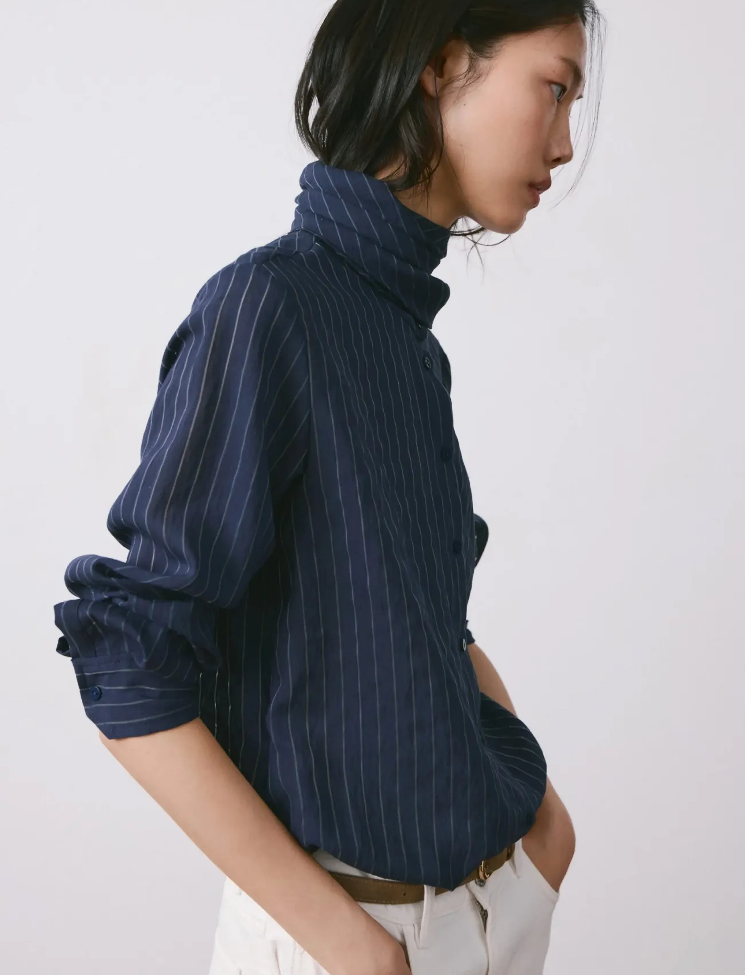 Mango Striped blouse with bow tie neck - Puserot - NAVY / navy