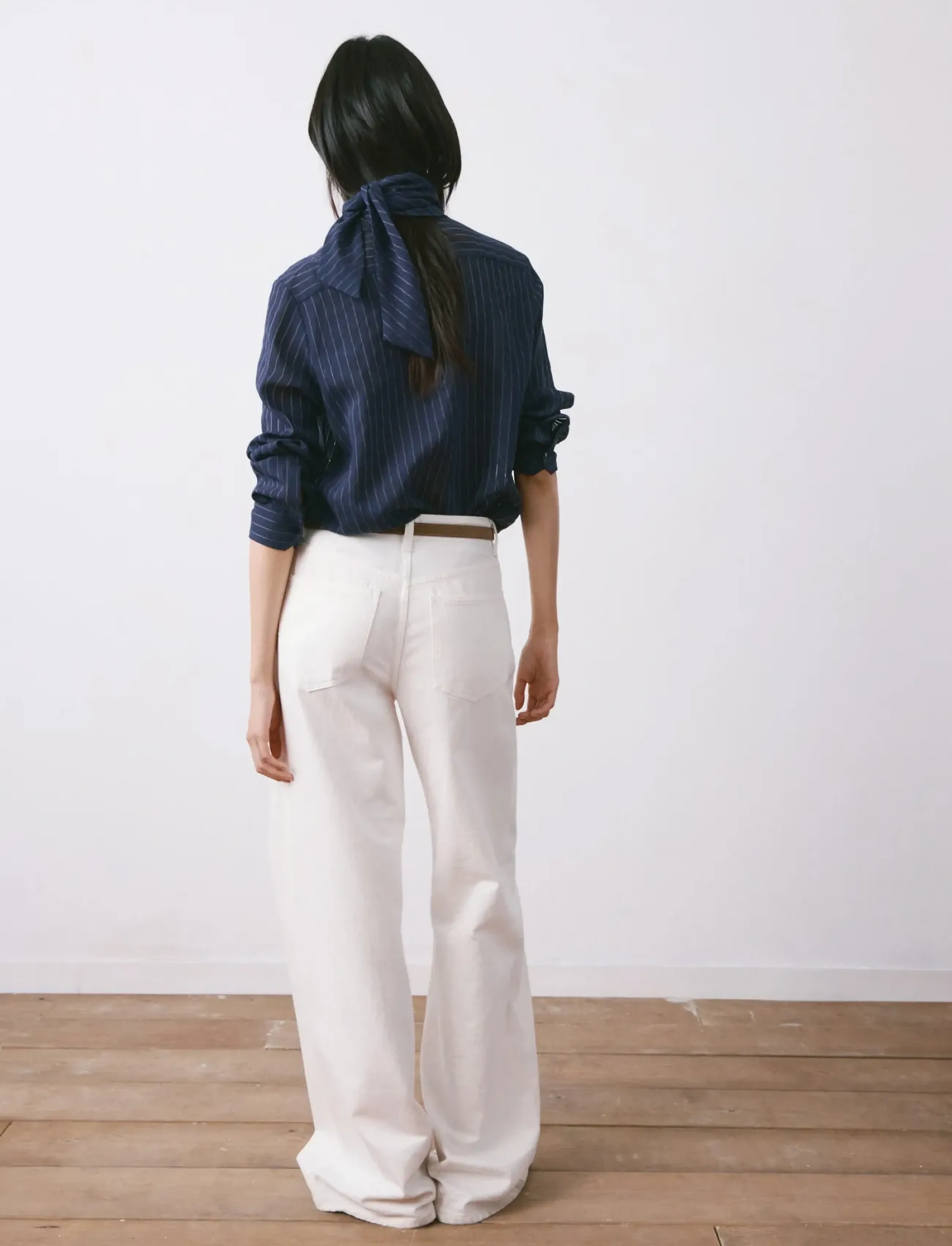 Mango - Striped blouse with bow tie neck - långärmade blusar - navy - 2